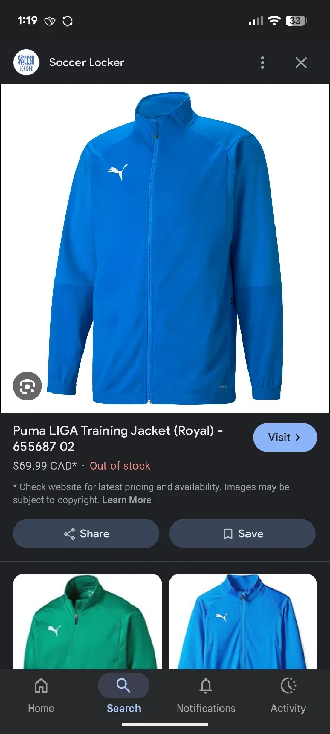 New Puma LIGA Training Jacket - Royal Blue, Size L thumbnail