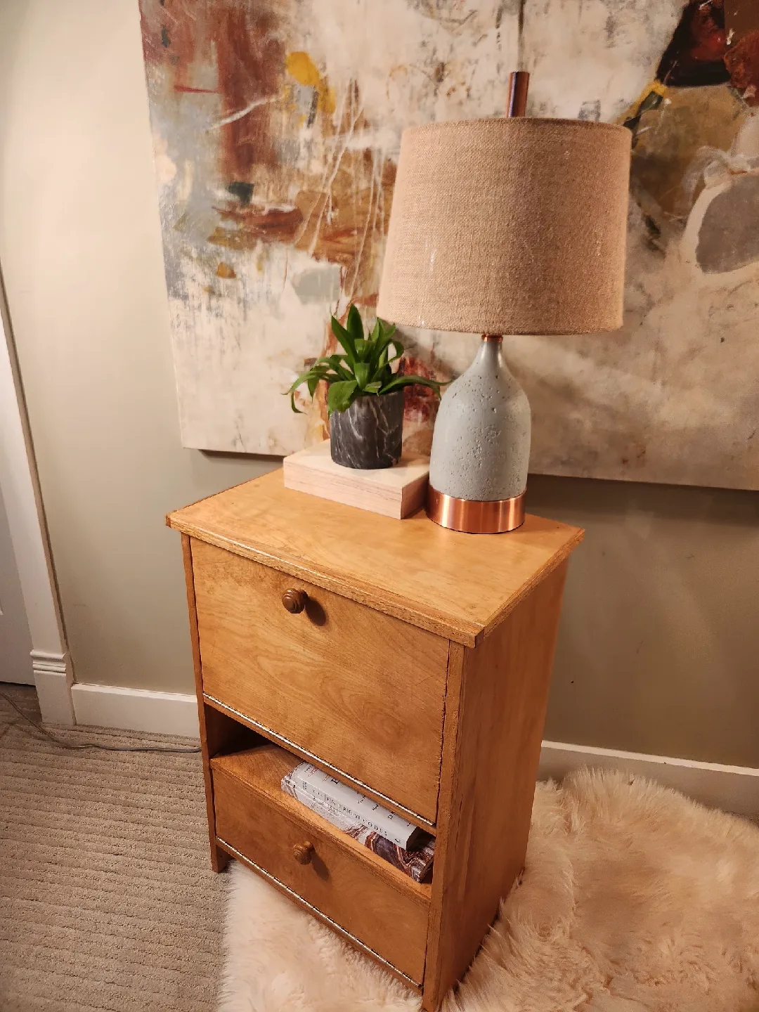 modern minimalist copper and stone. burlap shade lamp image indicator(9)