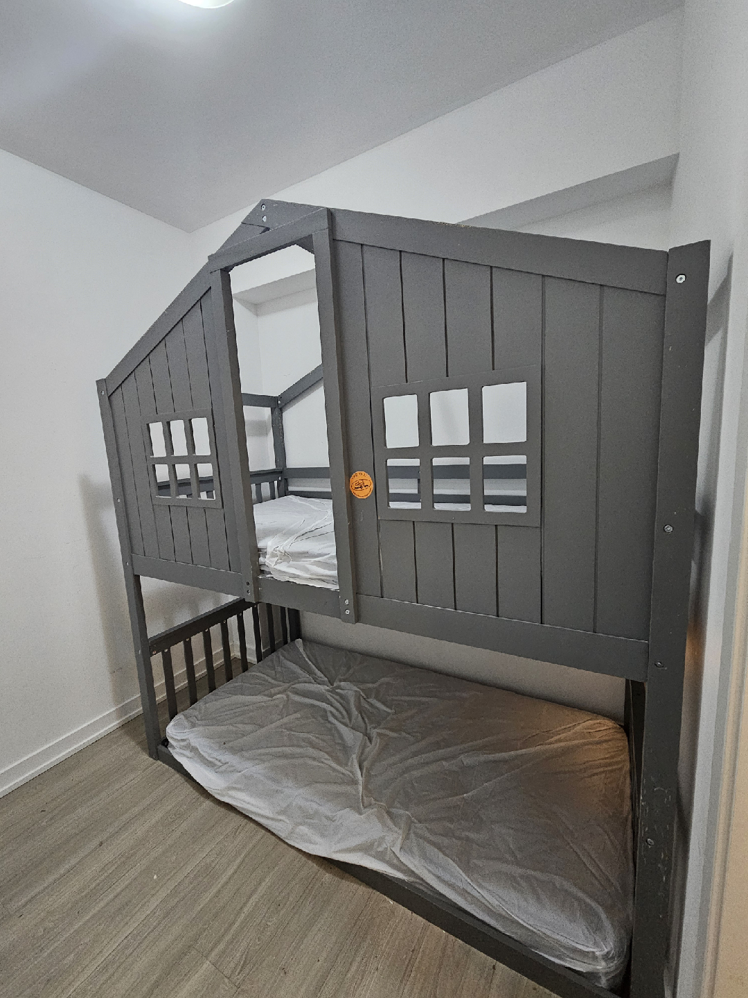 Grey Wooden Bunk Bed with House Design