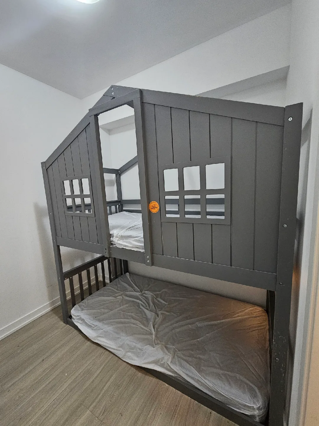 Grey Wooden Bunk Bed with House Design