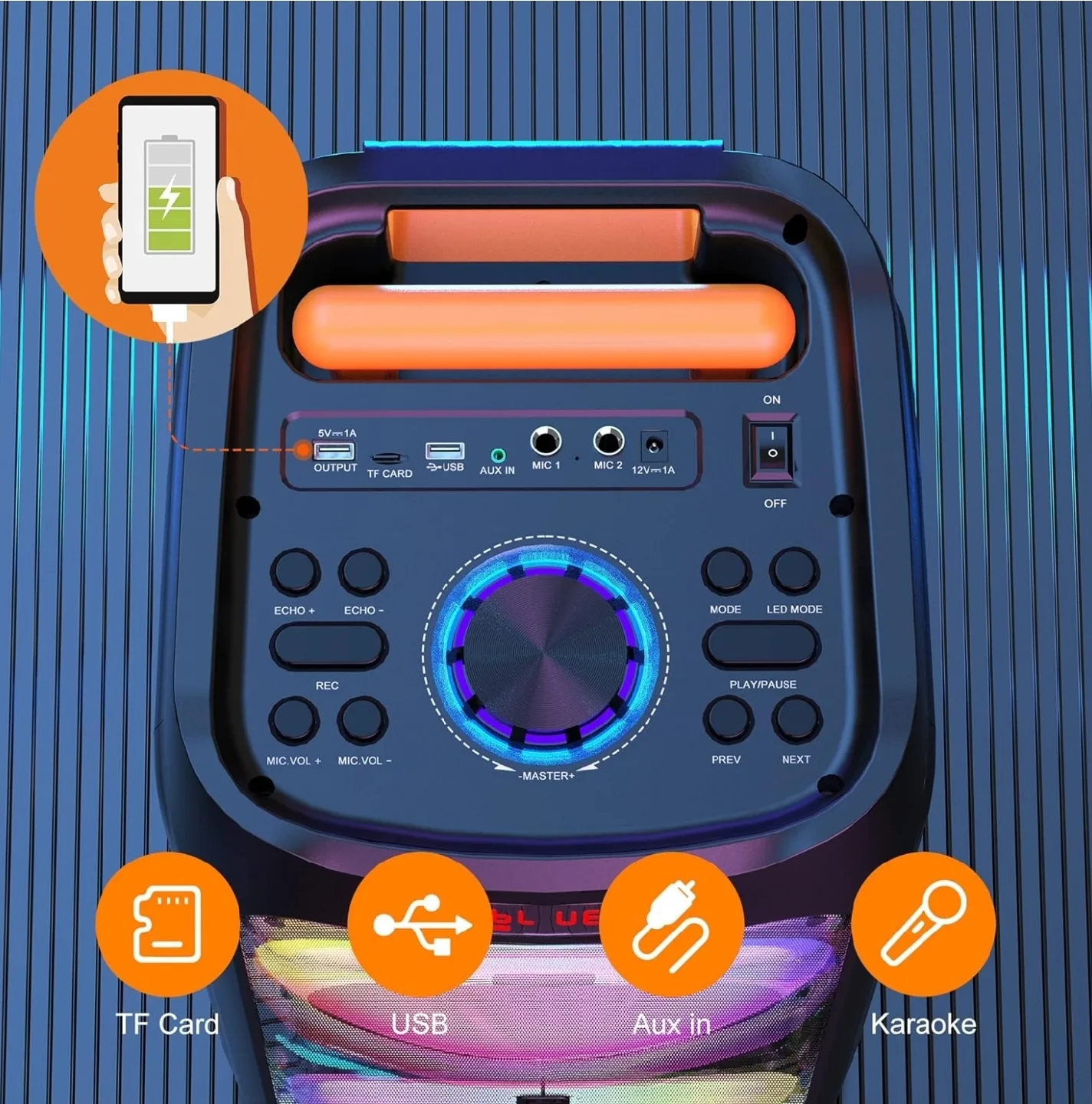 Portable Karaoke Speaker with Dual Subwoofers image indicator(3)