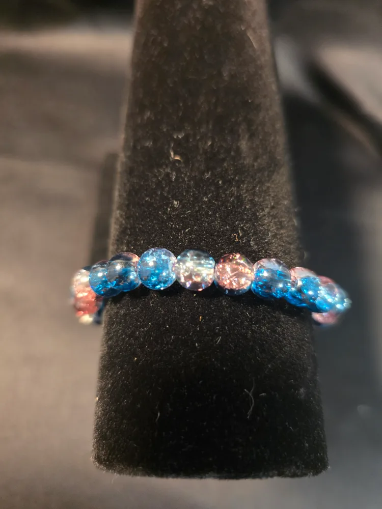 Handmade Beaded Bracelet Set - Blue, Pink, Black image indicator(3)