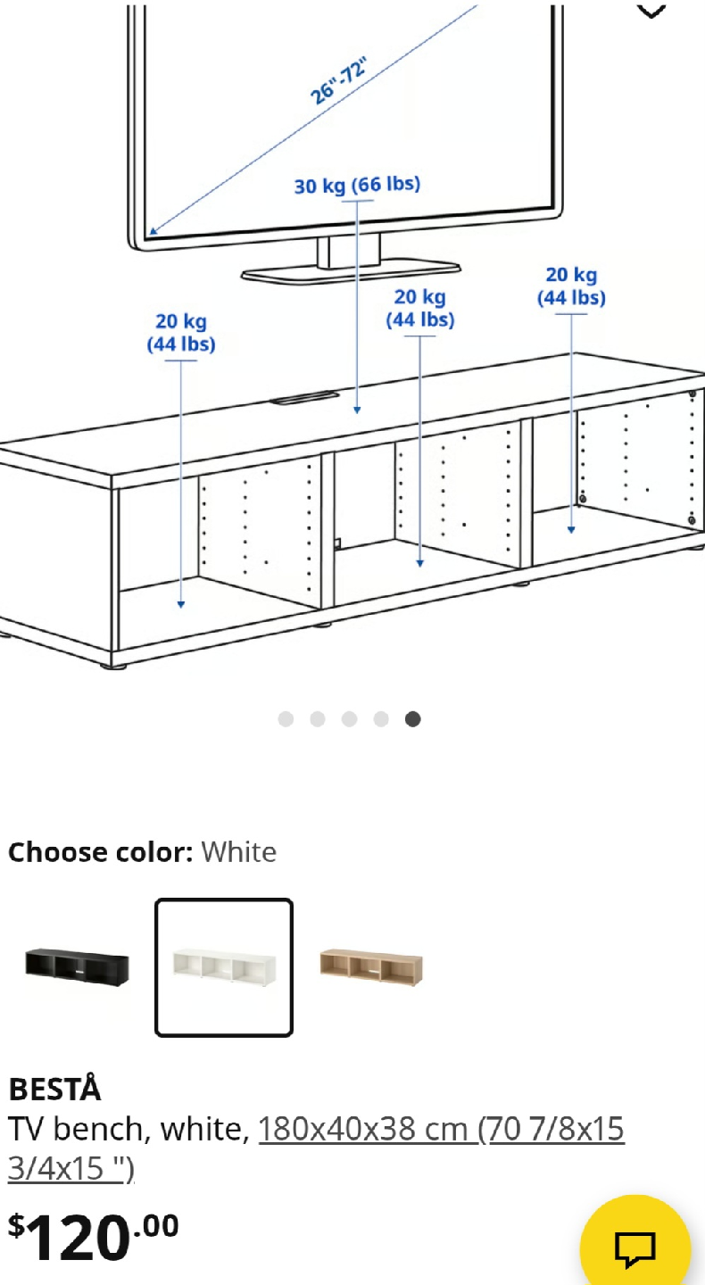 IKEA BESTA TV bench, white, 180x40x38 cm - photo 3