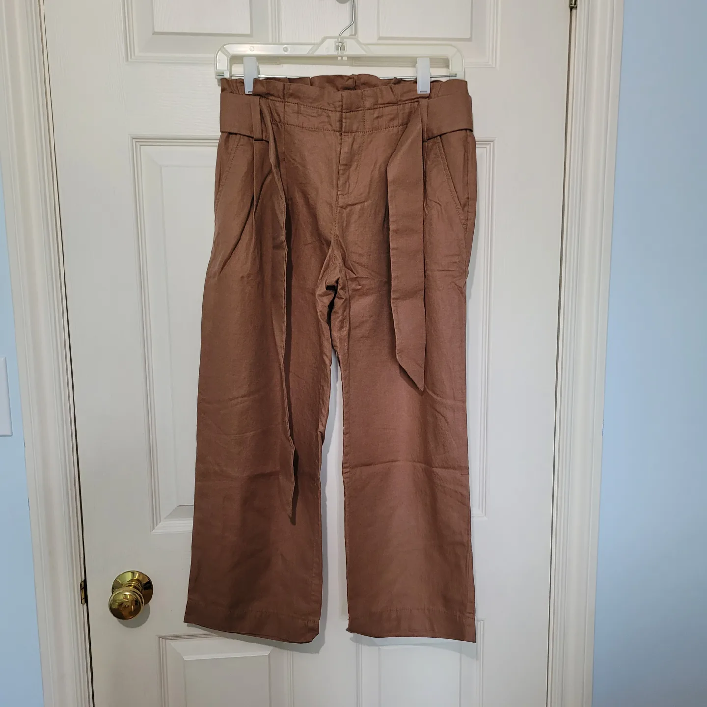 Loft Linen Brown Wide Leg Paperbag Waist Pants image indicator(2)
