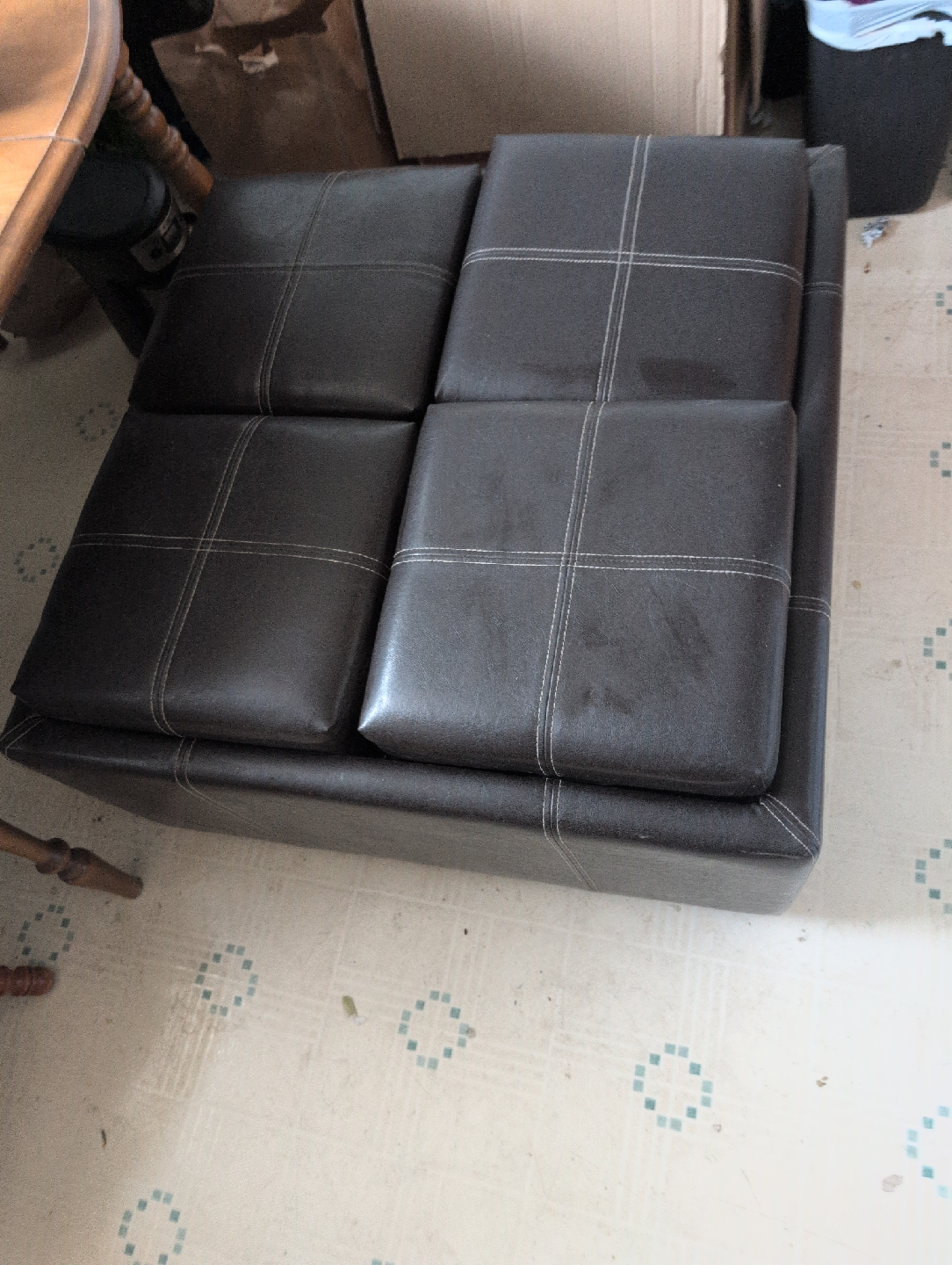 Brown Faux Leather Ottoman - photo 2