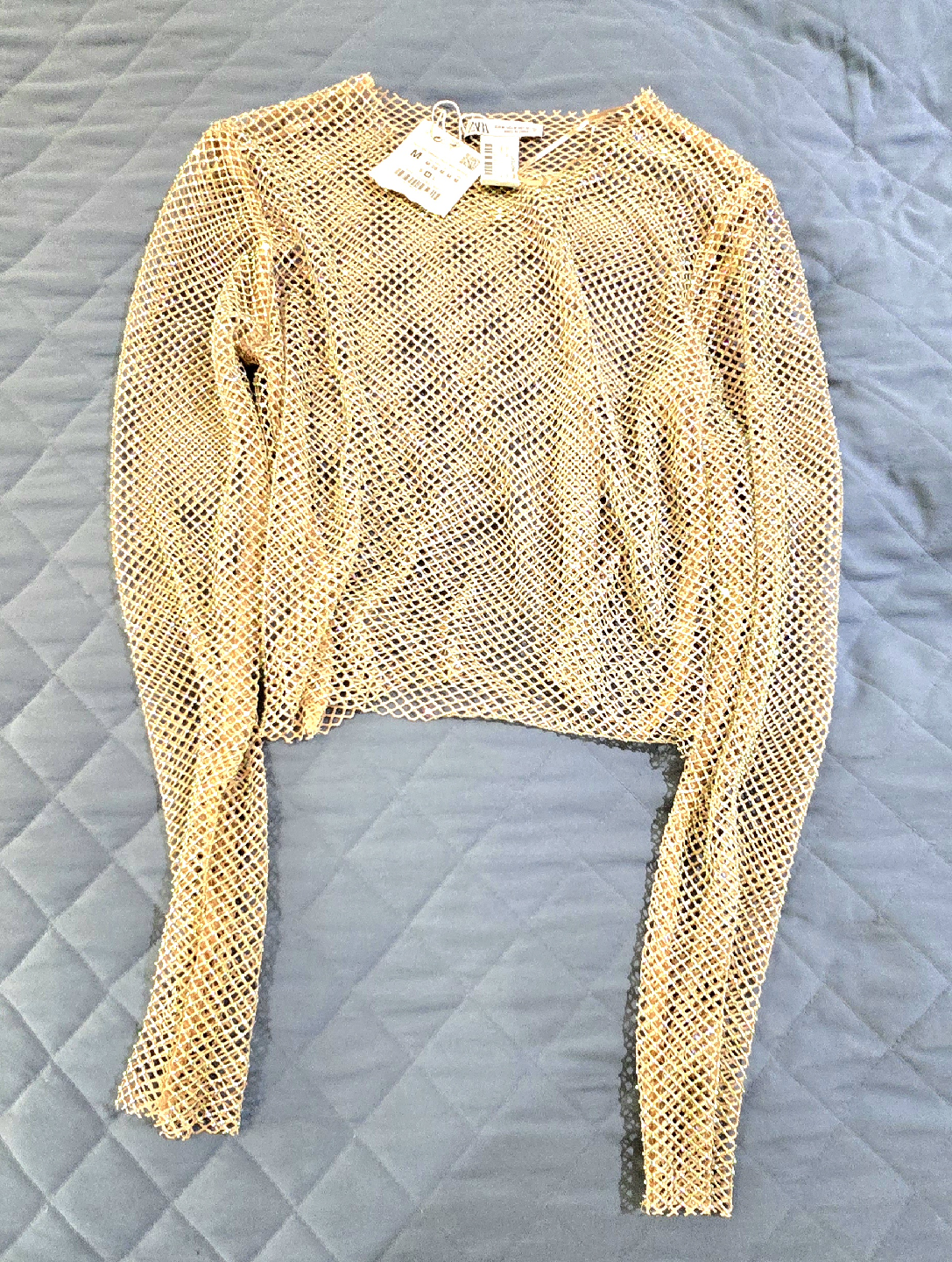 Zara Gold Mesh Top - Size M