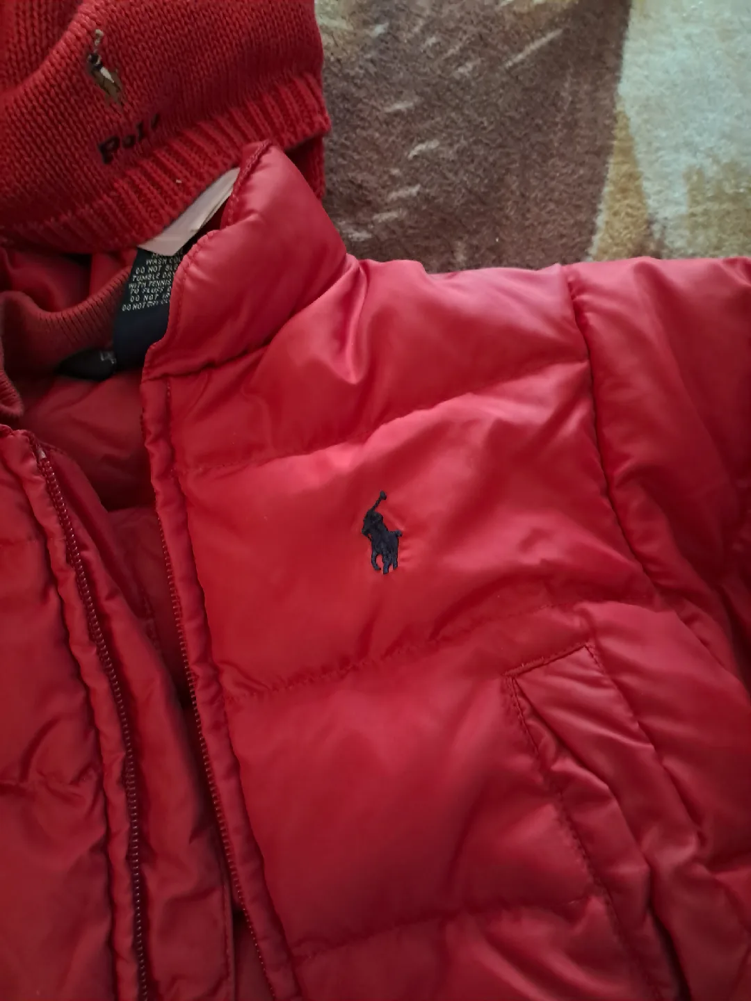 Infant Red puffer Polo coat and hat size S/M 6 to 9months image indicator(3)