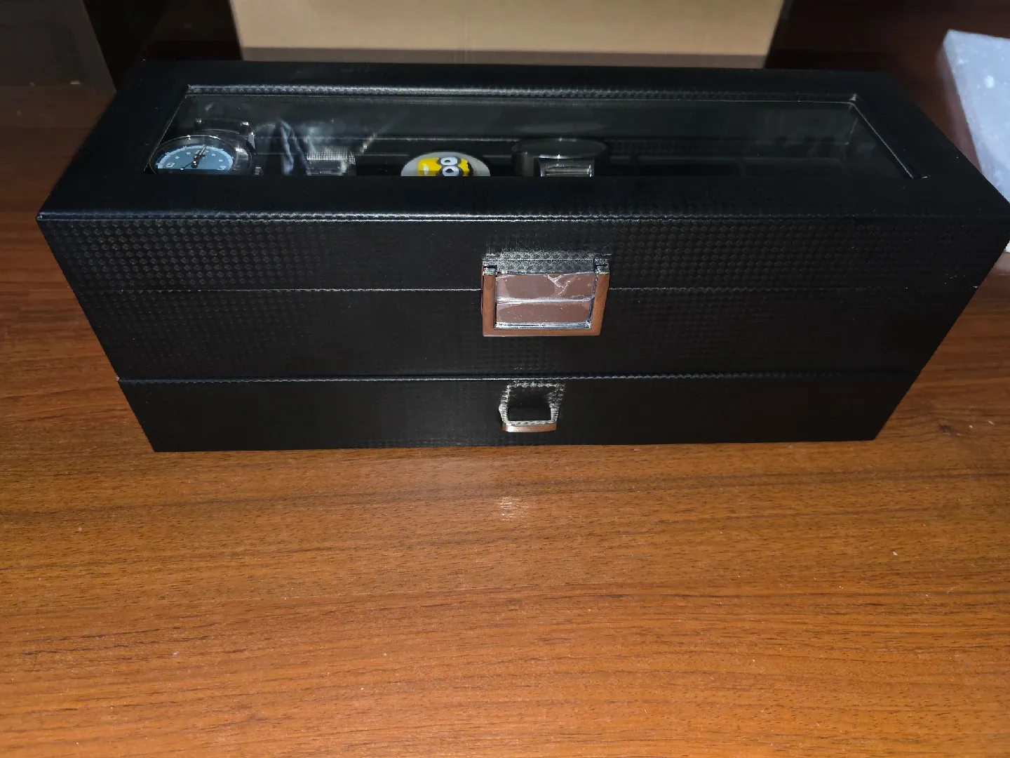 Black Carbon Fiber Watch Box Organizer image indicator(2)