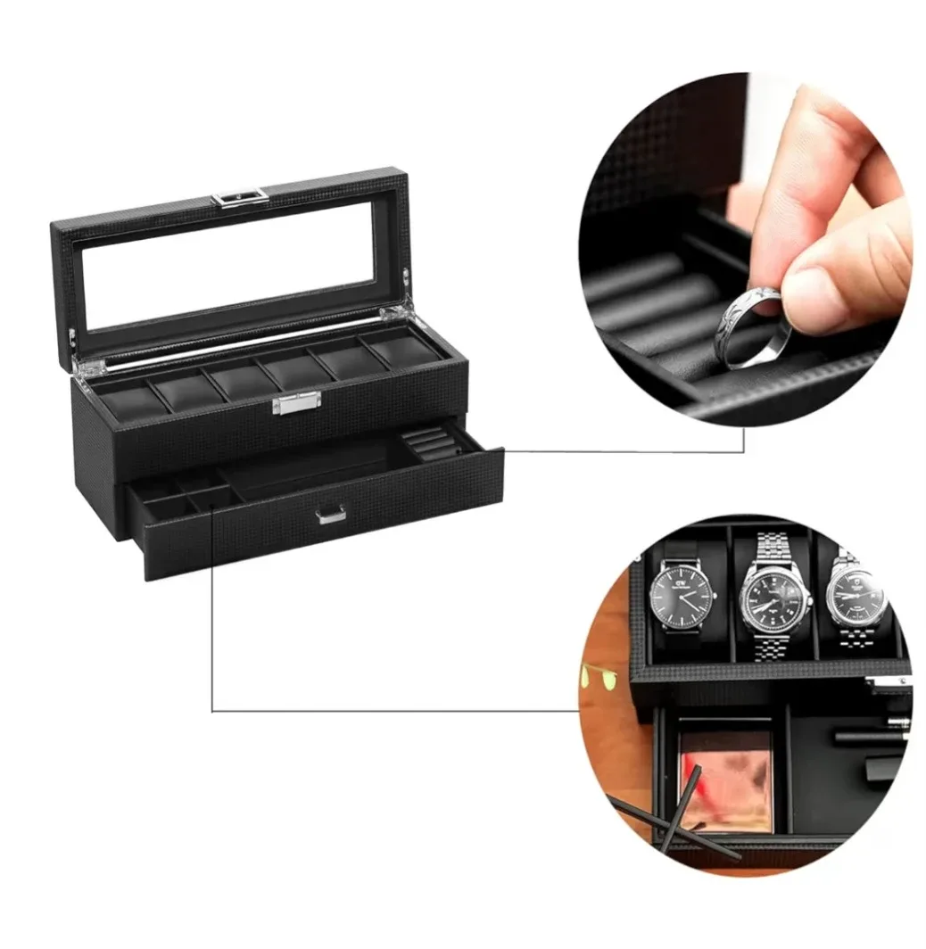 Black Carbon Fiber Watch Box Organizer image indicator(3)