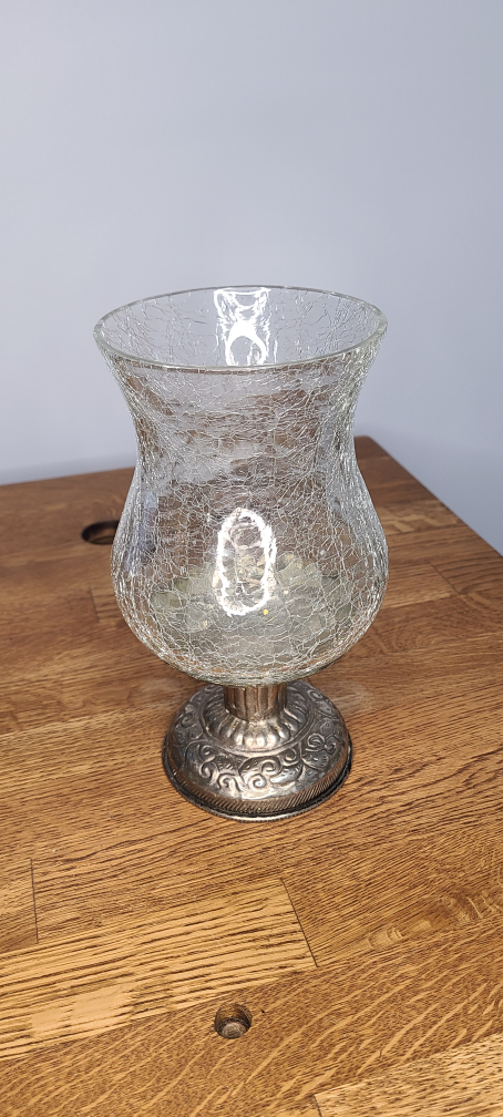 Crackle Glass Candle Holder with Silver Base - photo 2