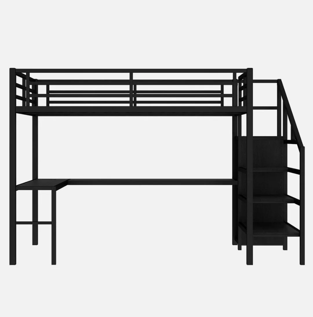 Full Size Loft Bed with Desk & Stairs - Black Metal Frame image indicator(6)