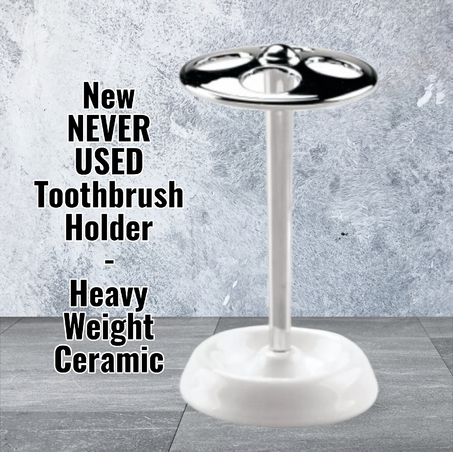 🤎 New NEVER USED Toothbrush Holder - Ceramic - White - Chrome - photo 3