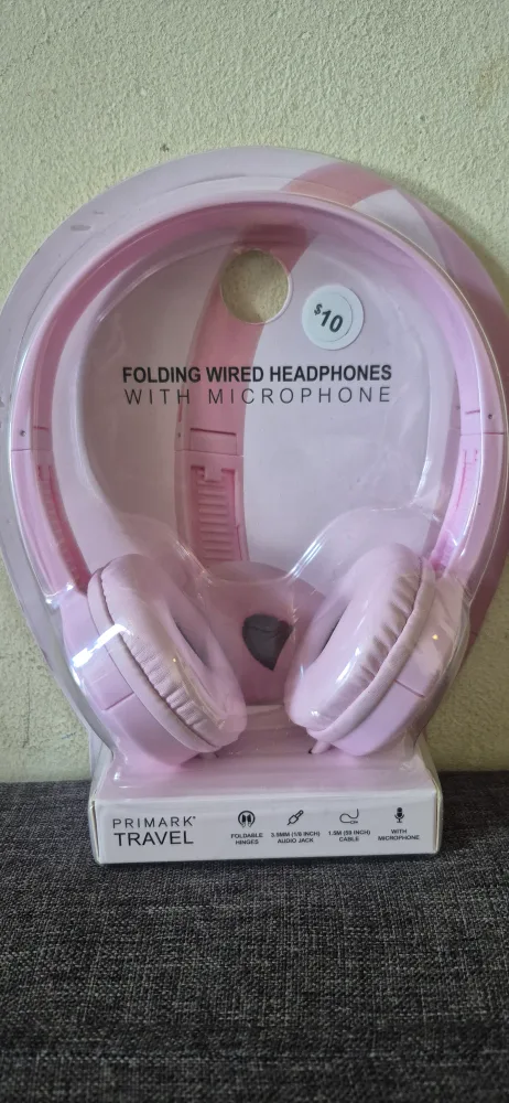 New Primark Travel Folding Wired Headphones - Pink