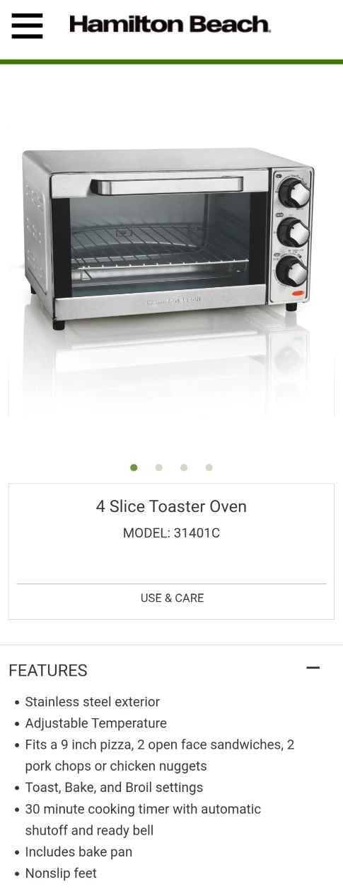 Hamilton Beach 4 Slice Toaster Oven - Model 31401C