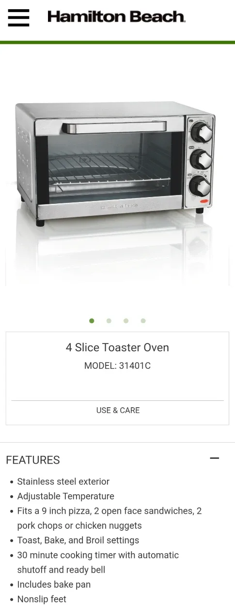 Hamilton Beach 4 Slice Toaster Oven - Model 31401C