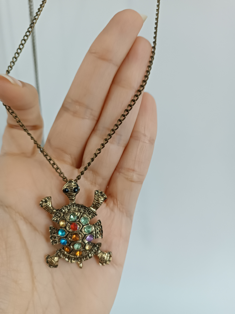 Turtle Pendant Necklace with Colorful Stones - photo 2