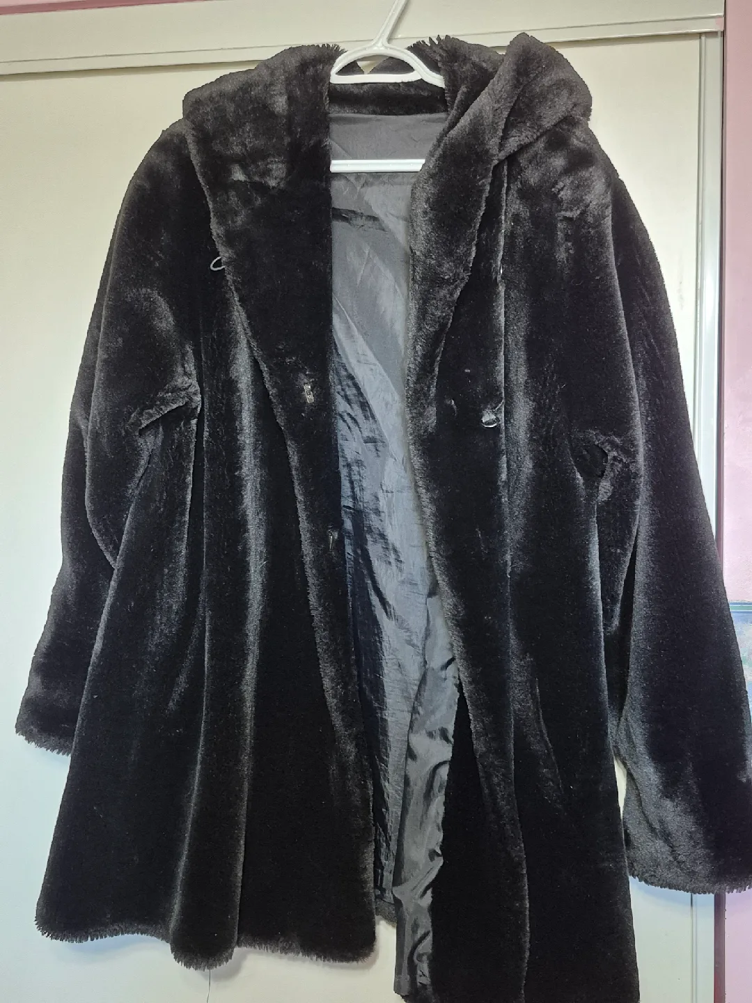 Black Faux Fur Hooded Coat image indicator(2)