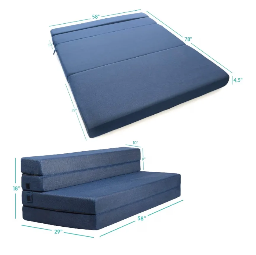 Navy Tri-Fold Mattress, 58" x 78"