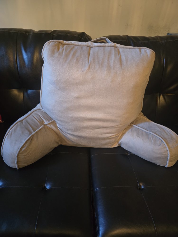 Beige Bed Rest Pillow with Arms