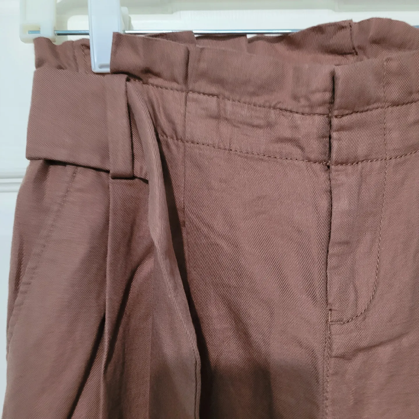 Loft Linen Brown Wide Leg Paperbag Waist Pants