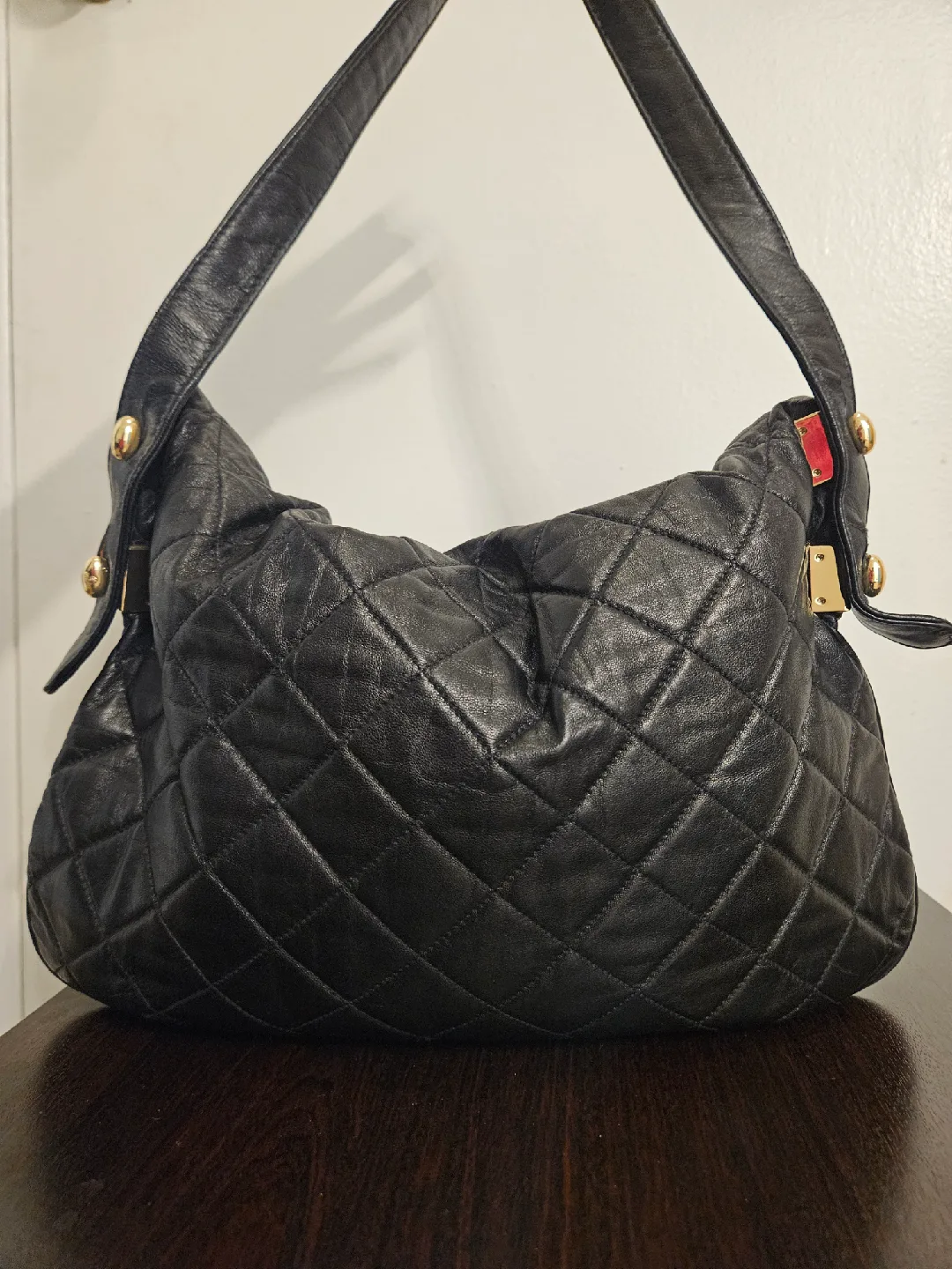 Black Quilted Leather Shoulder Bag (lauren merkin) thumbnail