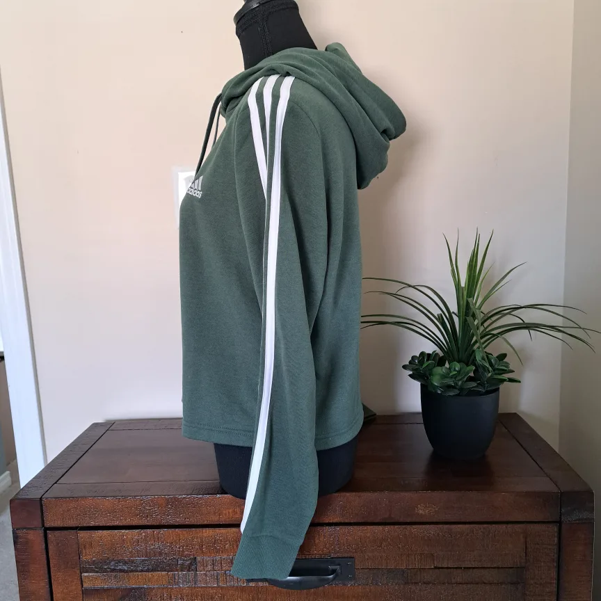 Adidas Cropped Hoodie Green White Stripes Women's Size Medium image indicator(4)