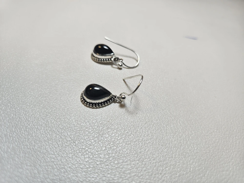 Black Teardrop Earrings pure silver - photo 2