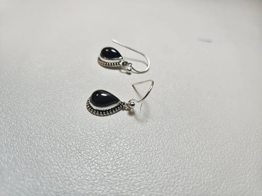 Black Teardrop Earrings pure silver image indicator(2)