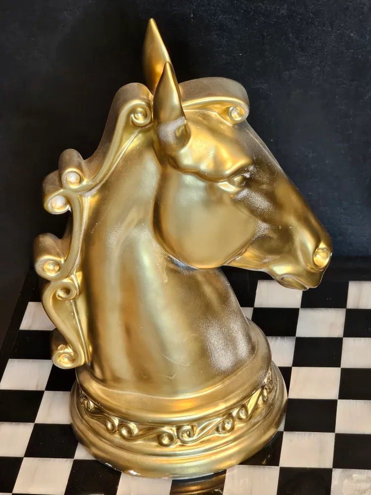 Gold Horse Head Chess Piece Decor - 6 inches image indicator(2)