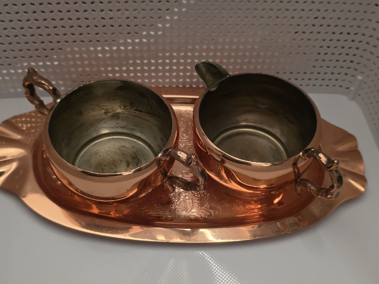 Vintage EP Copper Tray with Sugar and Creamer Set - photo 2