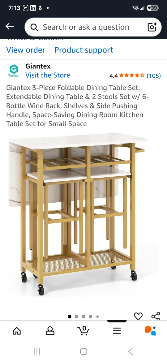 (FINAL SALE);3-Piece Foldable Dining Table Set image indicator(2)