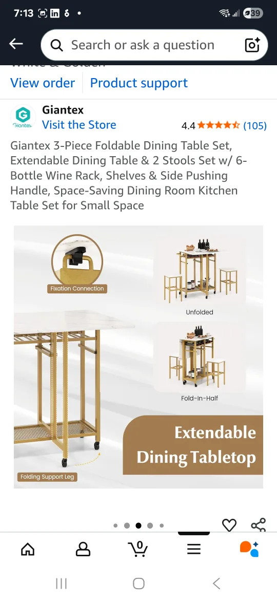 (FINAL SALE);3-Piece Foldable Dining Table Set image indicator(4)