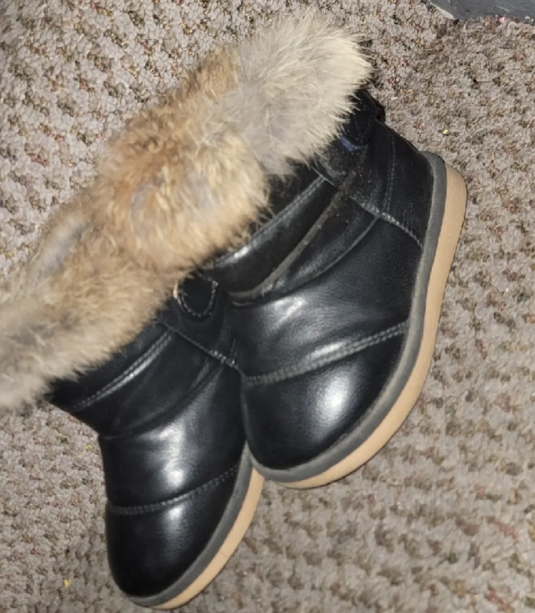 Todle Black Leather Boots with Fur Trim size 8 thumbnail