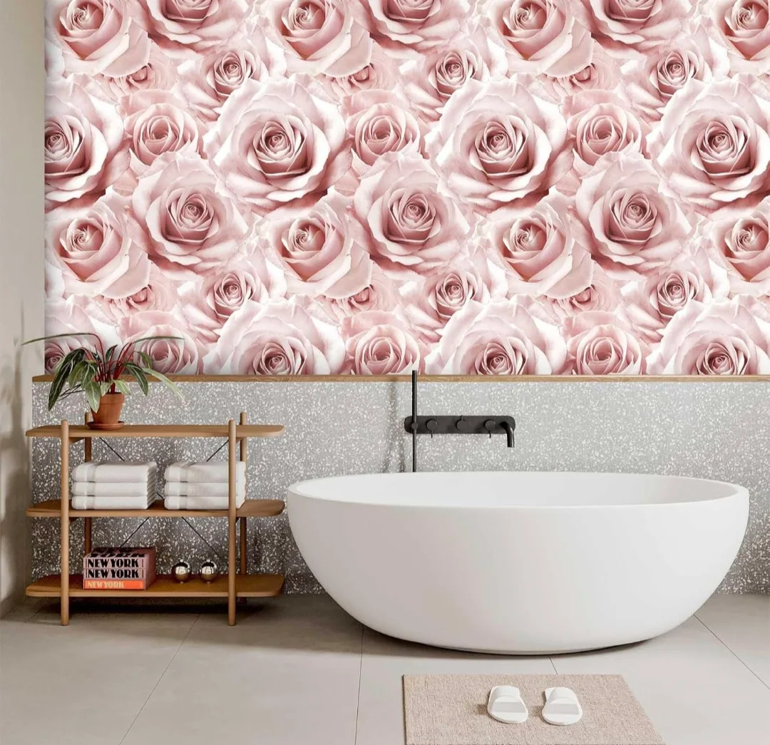 Pink Floral Rose Peel and Stick Wallpaper Modern 17.7"x118" image indicator(4)