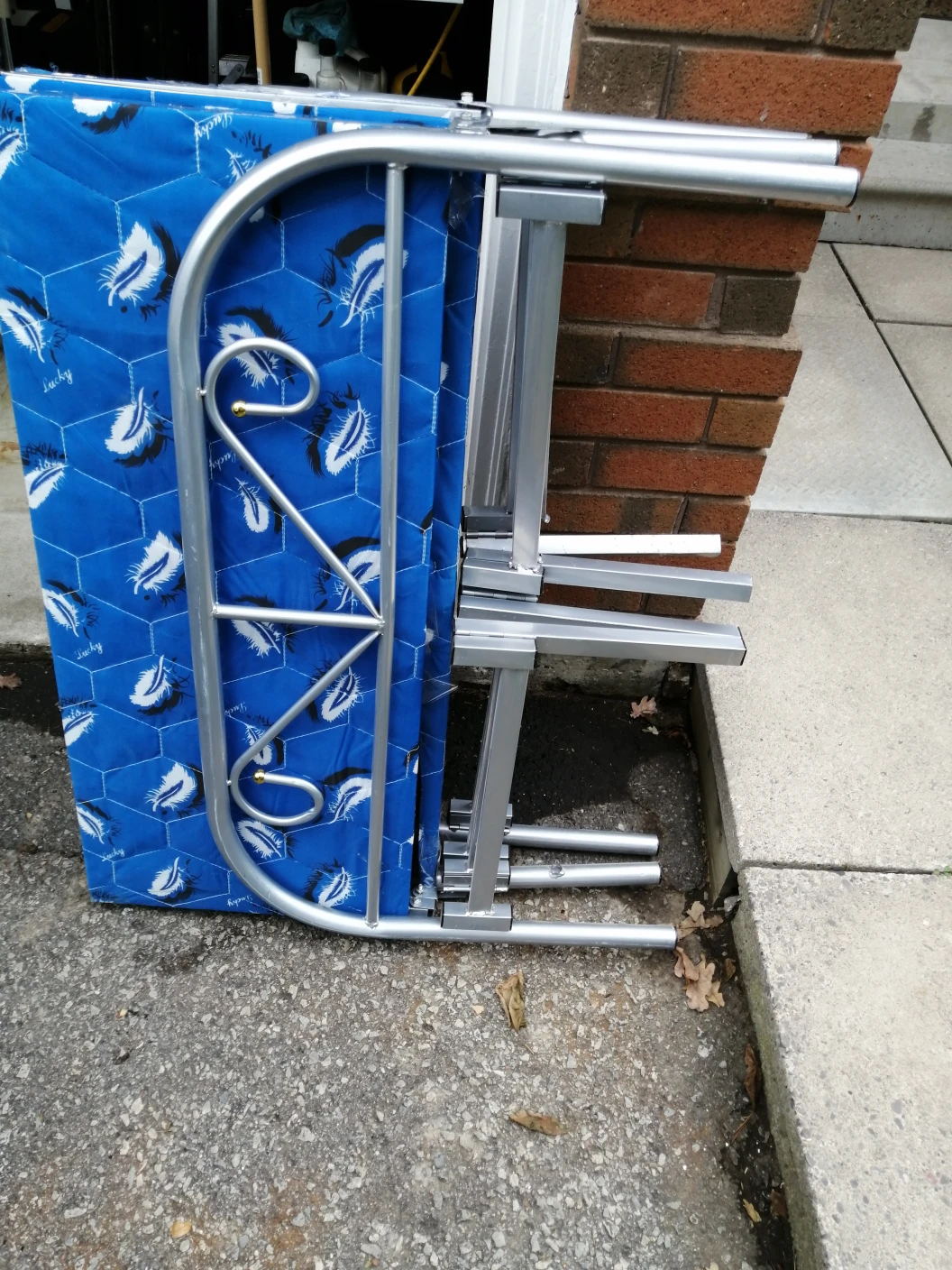 Folding Cot - Blue and Silver