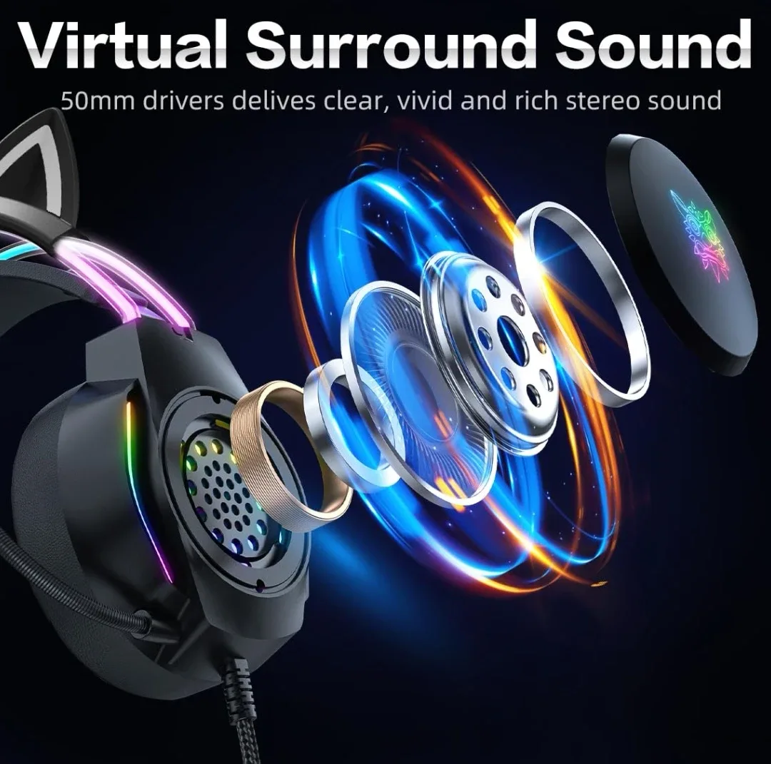 ONITOON X26 Black Cat Ear Gaming Headset image indicator(9)