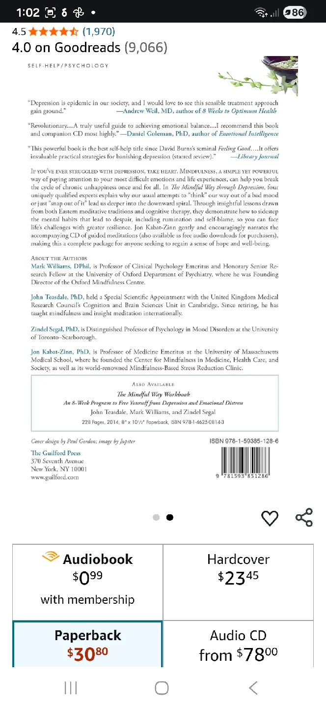 Book: The Mindful Way through Depression, includes a CD image indicator(9)