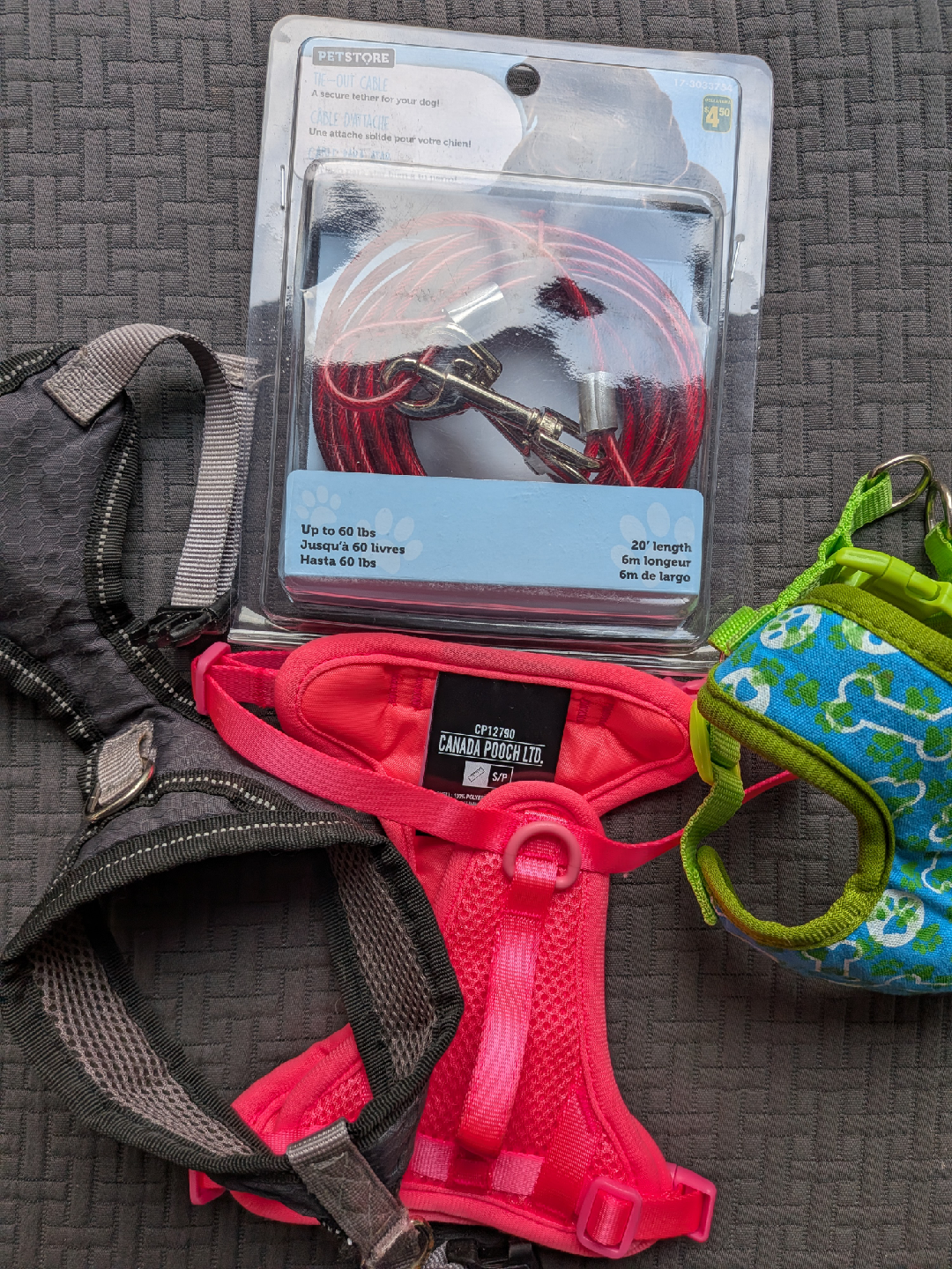 Three dog Harnesses Bundle & Tie-Out Cable leash