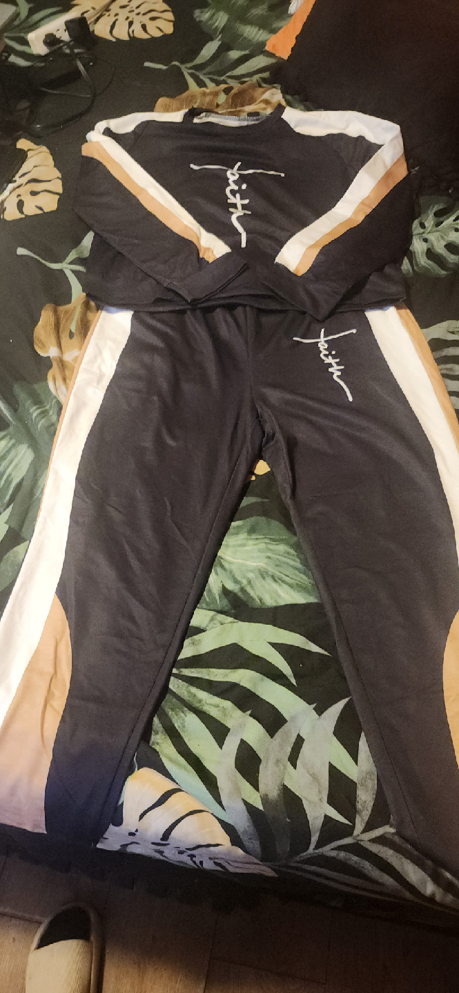 Faith Two-Piece Tracksuit - Black, White, and Gold