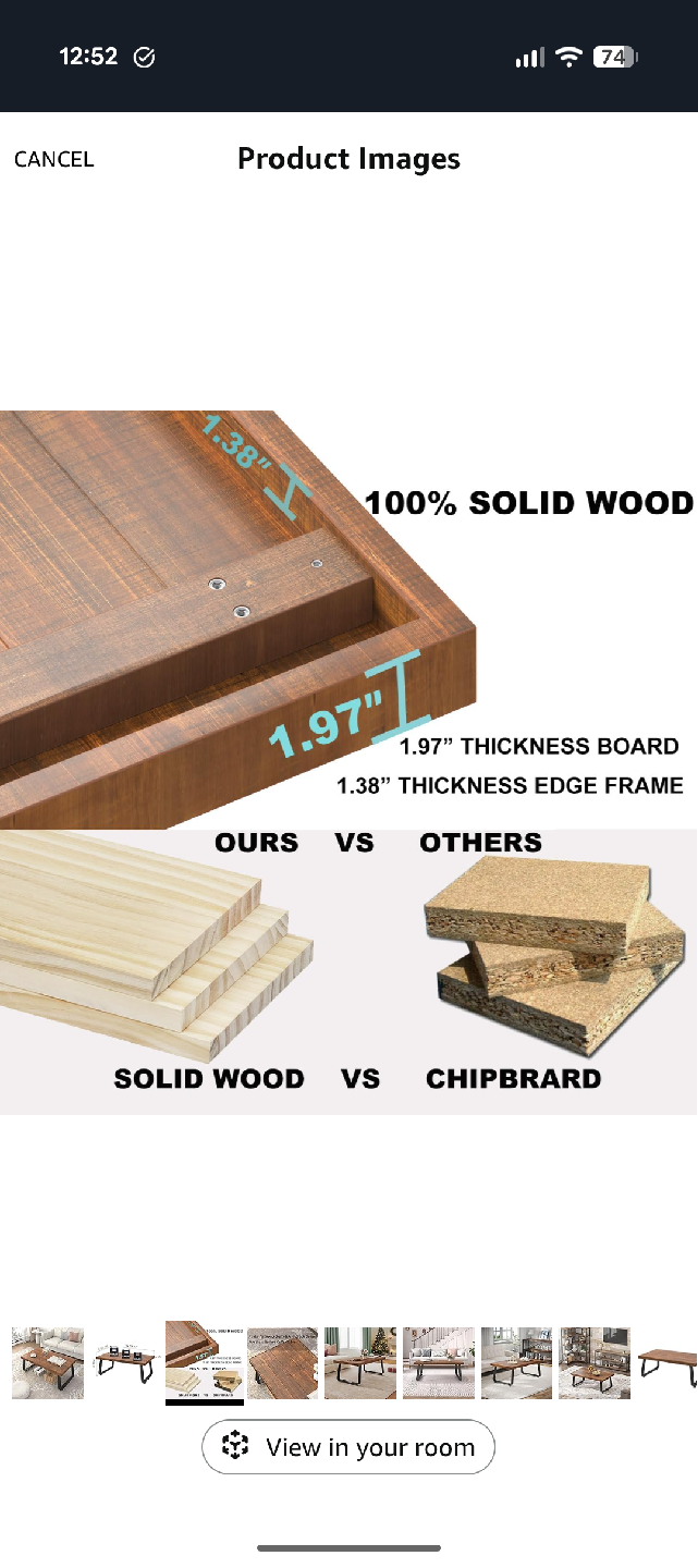 Rustic Brown Solid Wood Coffee Table - photo 3