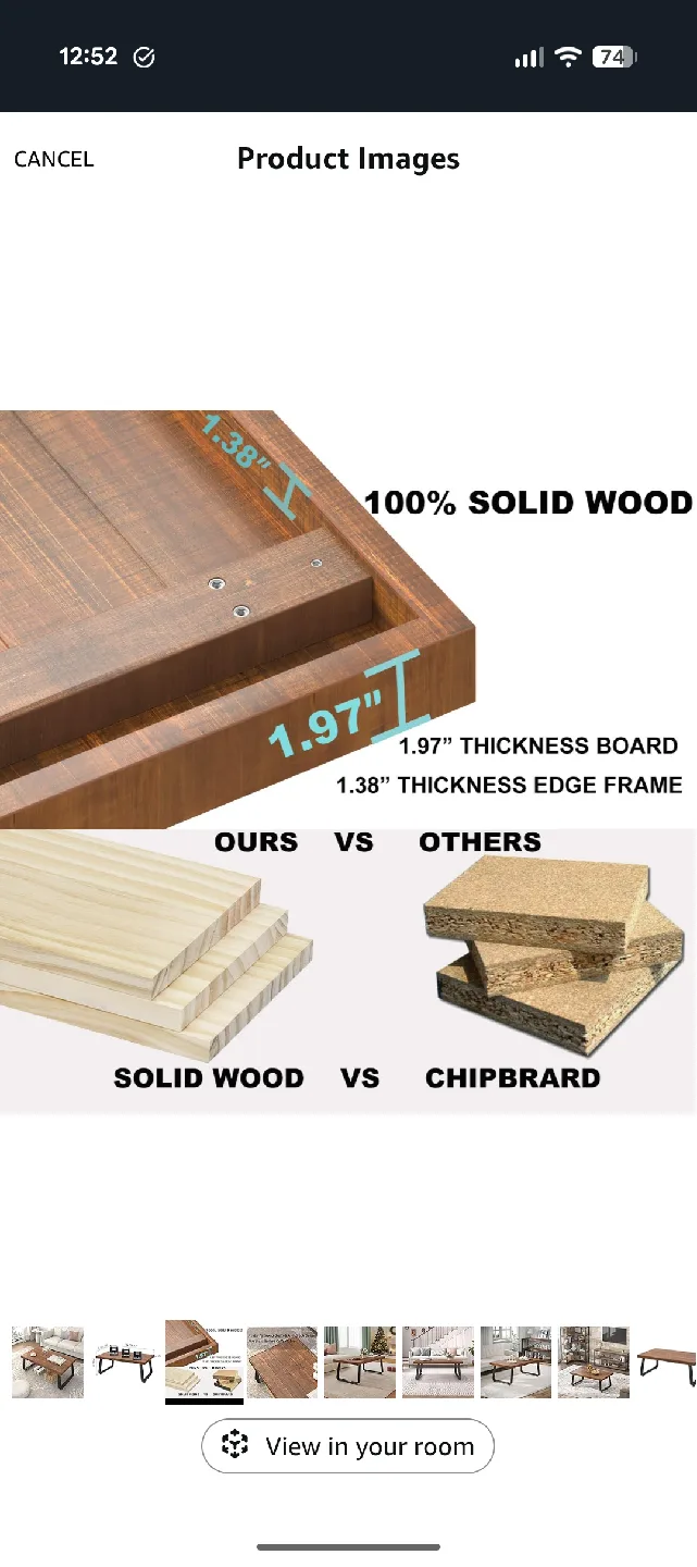 Rustic Brown Solid Wood Coffee Table image indicator(3)