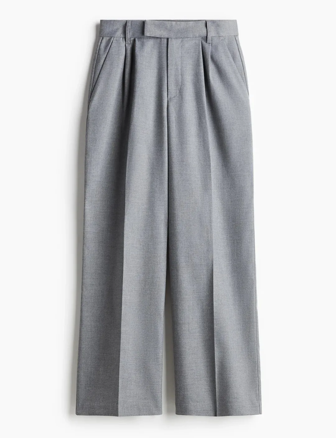H&M Grey Pleated Wide Leg Trousers - Size 6 thumbnail