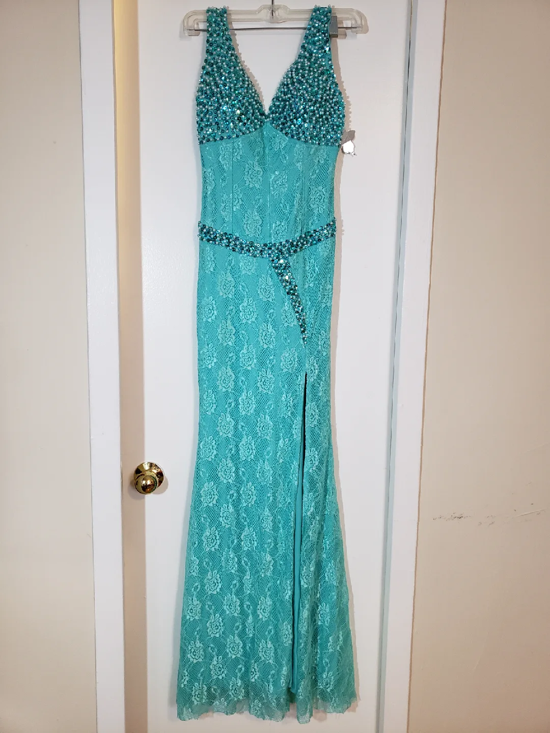 Turquoise Lace Formal Dress thumbnail