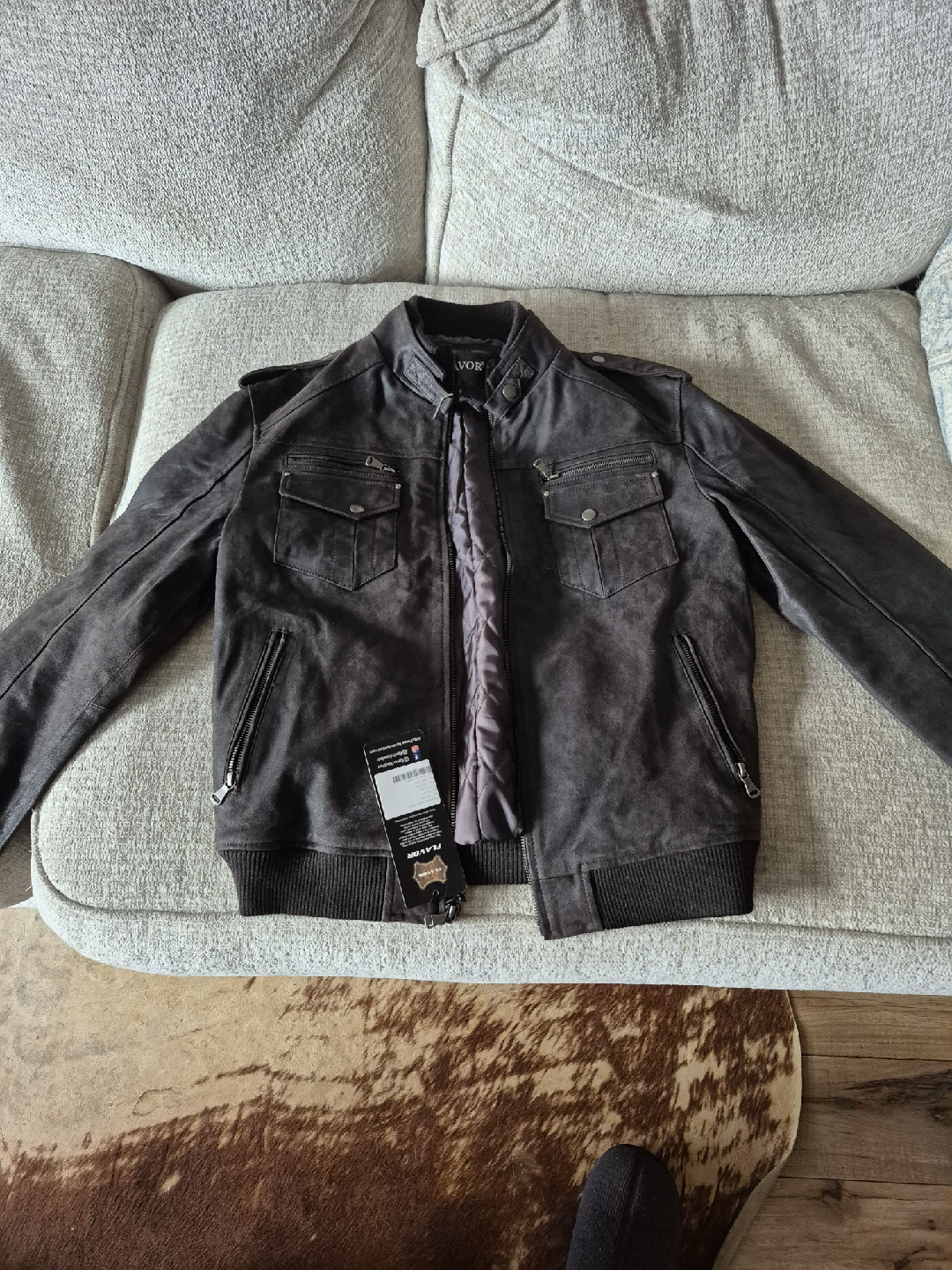 FLAVOR Dark Brown Leather Jacket - Size Small - photo 4