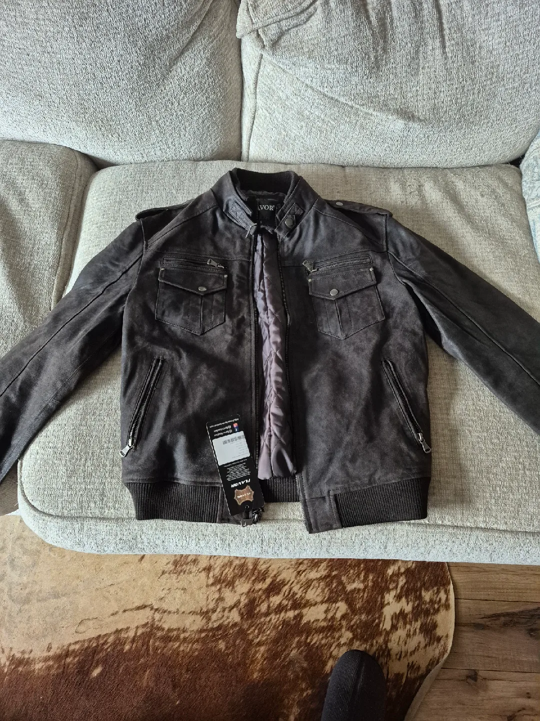FLAVOR Dark Brown Leather Jacket - Size Small image indicator(4)