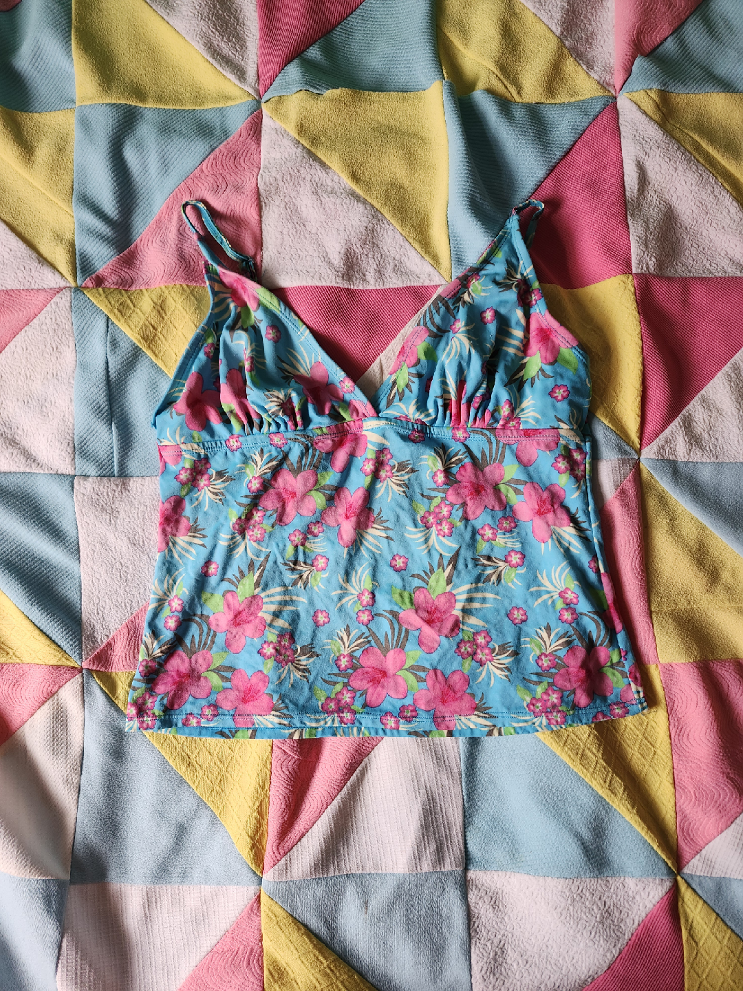 🧡 blue and pink floral tankini top