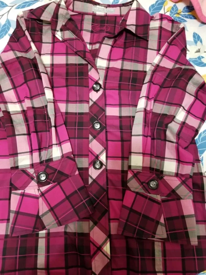 Foxcroft Pink Plaid Wrinkle Free Button-Up Shirt 🧡 image indicator(2)