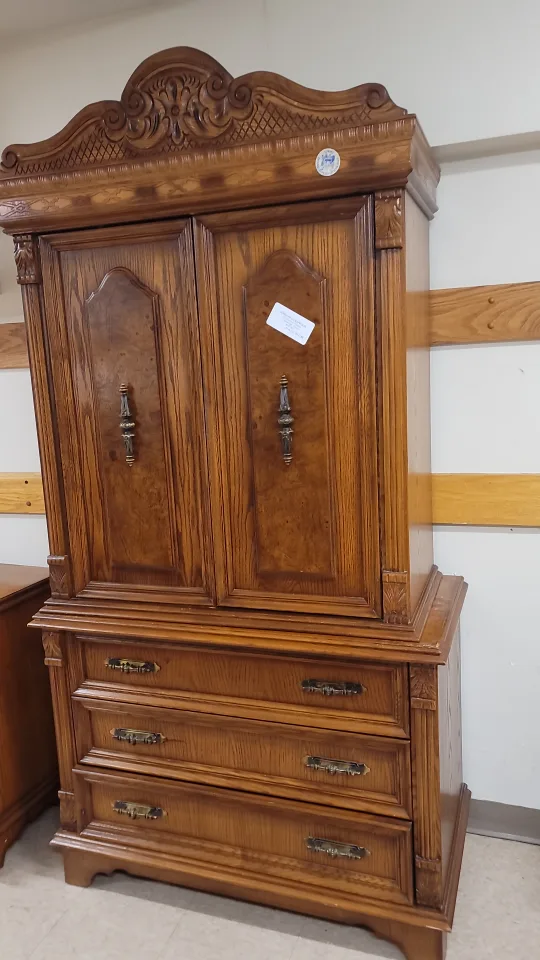 Vintage Wooden Armoire with Drawers