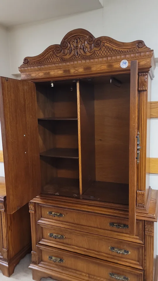 Vintage Wooden Armoire with Drawers image indicator(2)