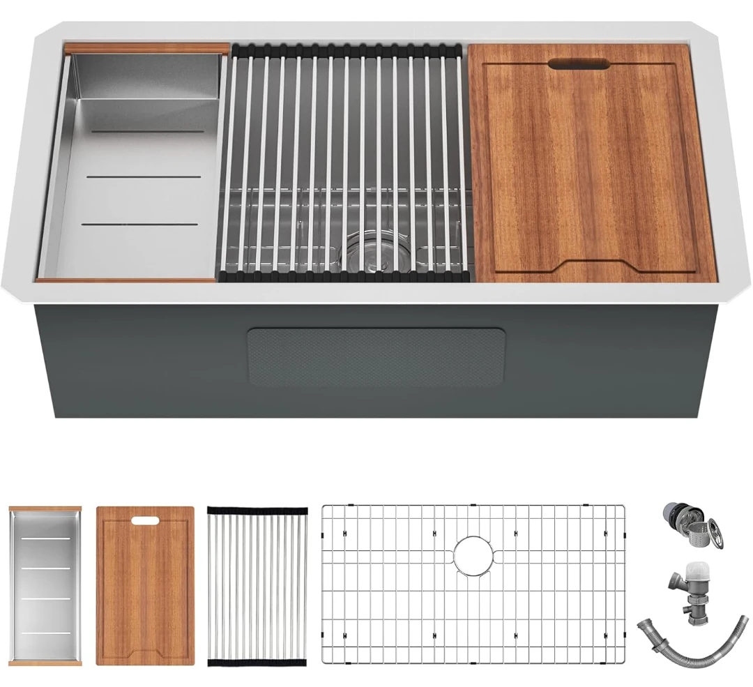32" x 19" Stainless Steel Kitchen Sink with Accessories